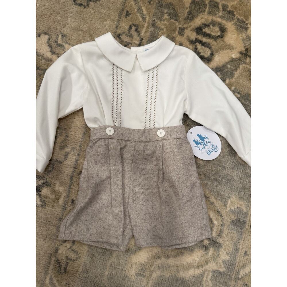 Luli & Me Long Sleeve Brown Tweed Button On Short Set Fall 6 Months NWT